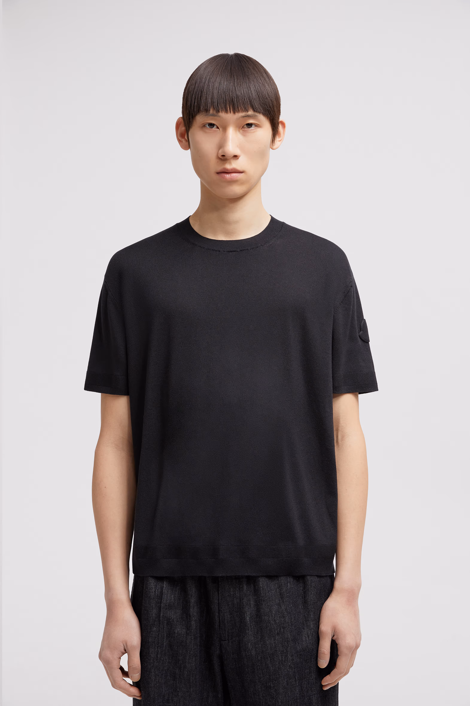 Silk & Cotton Knit T-Shirt Men Black Moncler 3